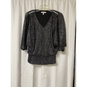 Chaus New York Metallic Disco Silver Split Sleeve Holiday Blouse Size Small